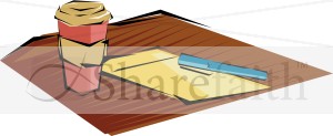 Desk Scene with Coffee and Notepad