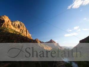 Sunrise Over Mountains and River