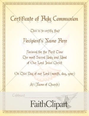 Holy Communion Certificate with Dove Watermark