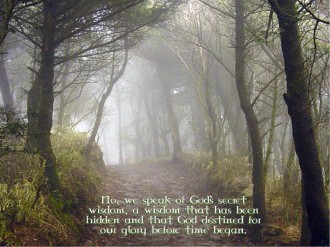 Misty Trail with God's Wisdom Quote from Corinthians