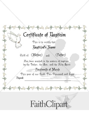 Childs Baptism Certificate with Lilies