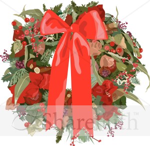 Fancy Christmas Wreath with Red Ribbon