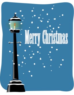 Merry Christmas Words with Snowy Lamppost